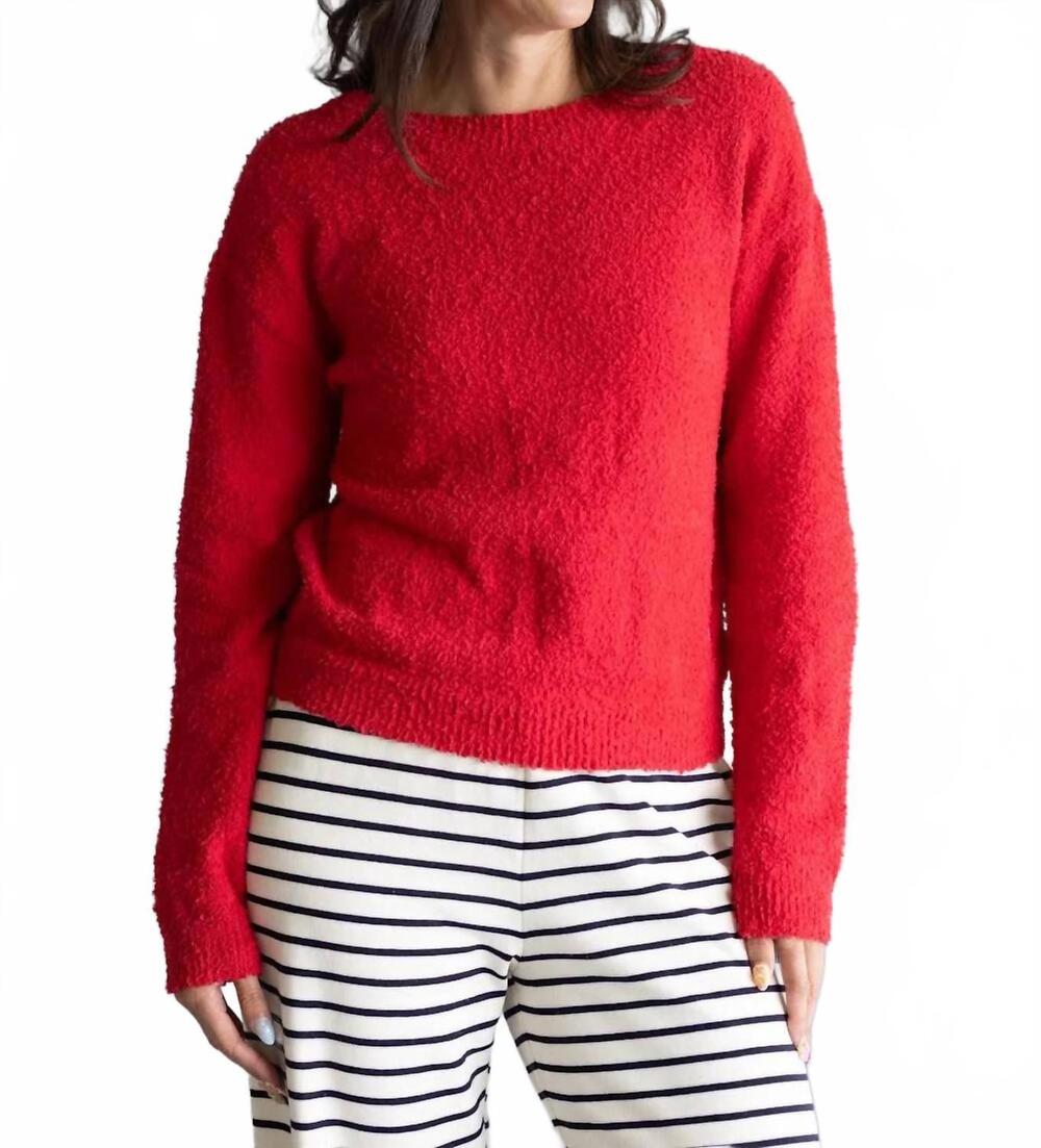 NEW LA MIEL fuzzy reversible v neck sweater in deep red